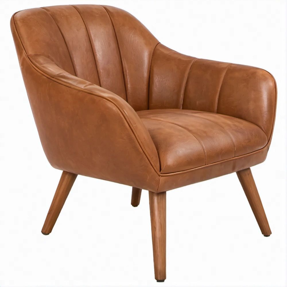 Poltrona Lounge Castanha em Couro Sintético PU com Pés de Madeira Maciça, 75 x 75 x 82 cm