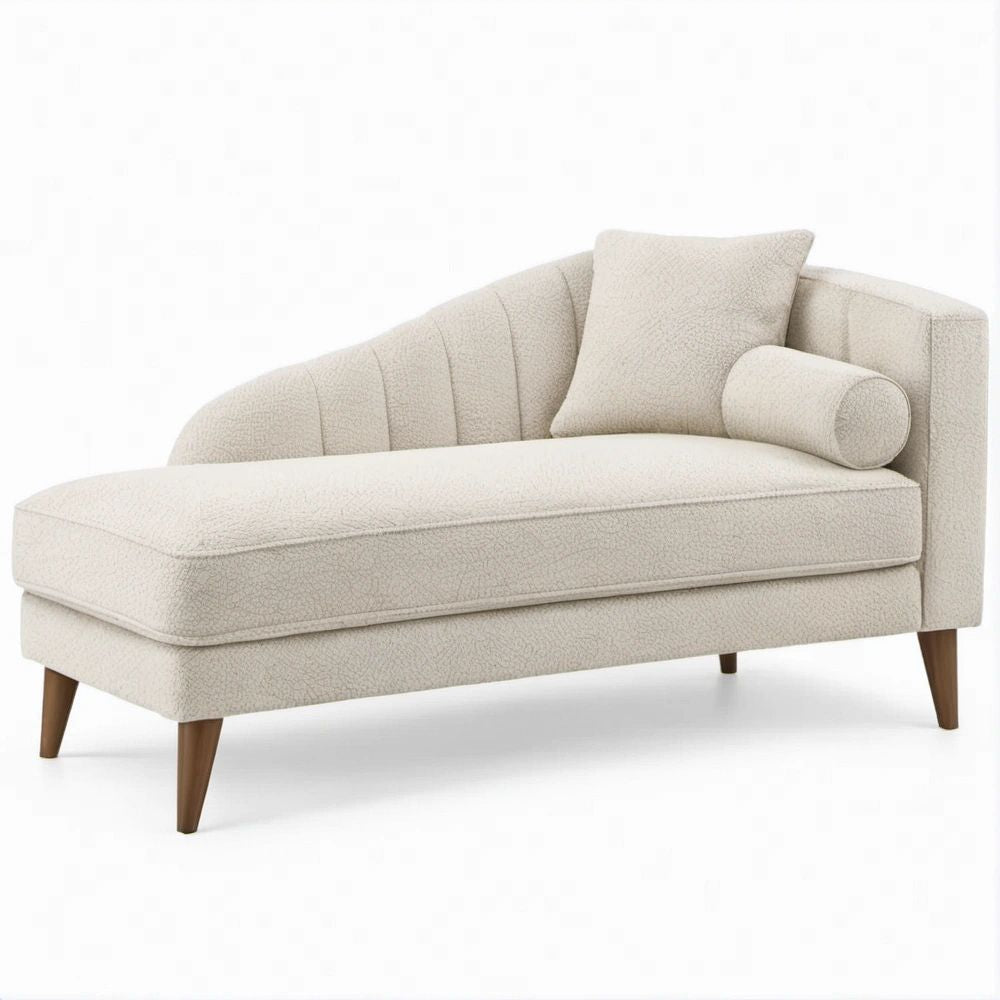 Chaise Longue Creme em Tecido Bouclé com Braço Direito, 170 x 90 x 85 cm