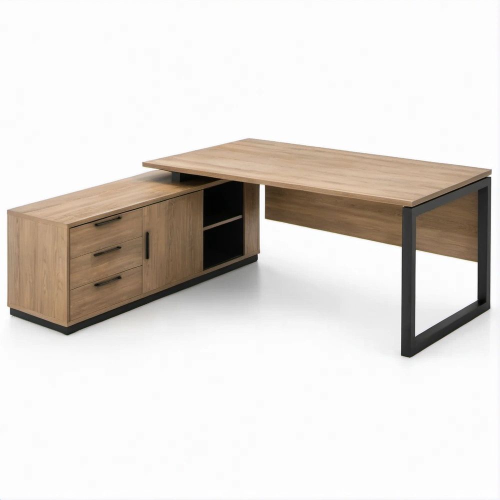 Secretária em L com Módulo de Arrumação Castanho e Preto 180 x 160 x 75 cm