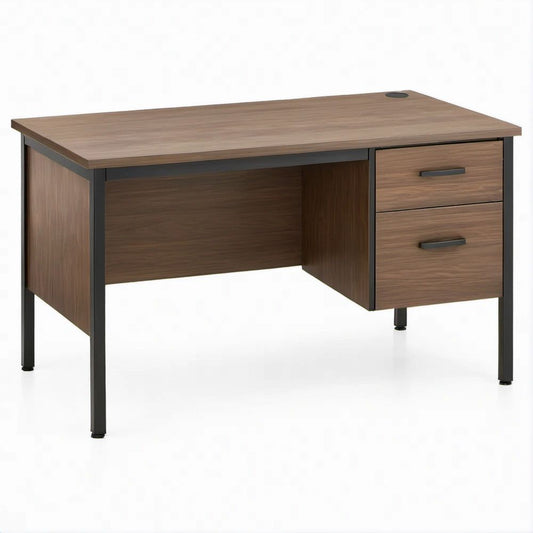 Secretária Retangular em Castanho Nogueira e Preto, 120 x 60 x 75 cm, com 2 Gavetas