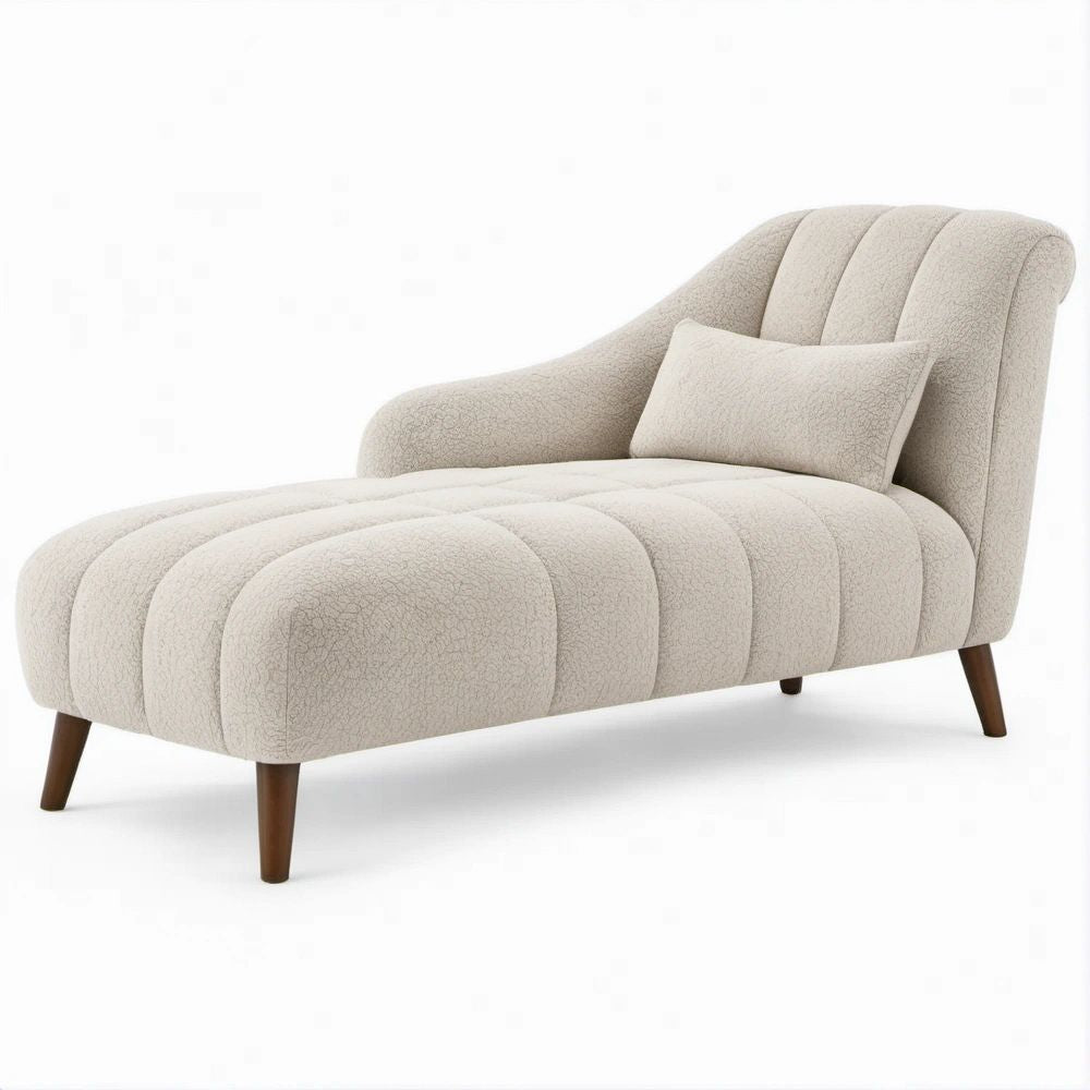 Chaise Longue Curva Bege com Pés Castanho-Escuro e Almofada, 170 x 80 x 85 cm