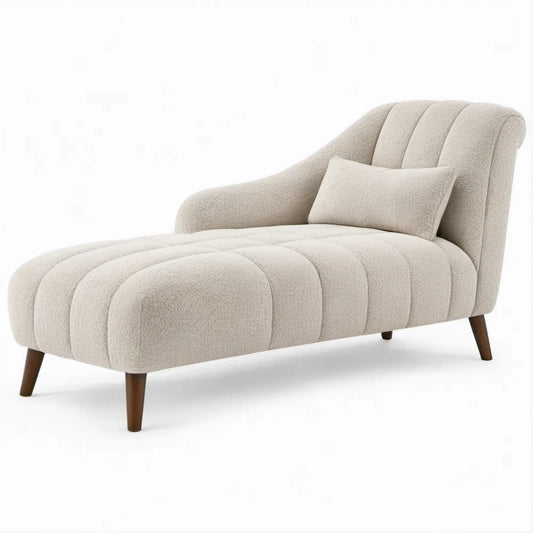 Chaise Longue Curva Bege com Pés Castanho-Escuro e Almofada, 170 x 80 x 85 cm
