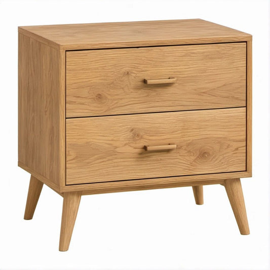 Mesa de Cabeceira em Carvalho Natural com 2 Gavetas, 50 x 40 x 60 cm