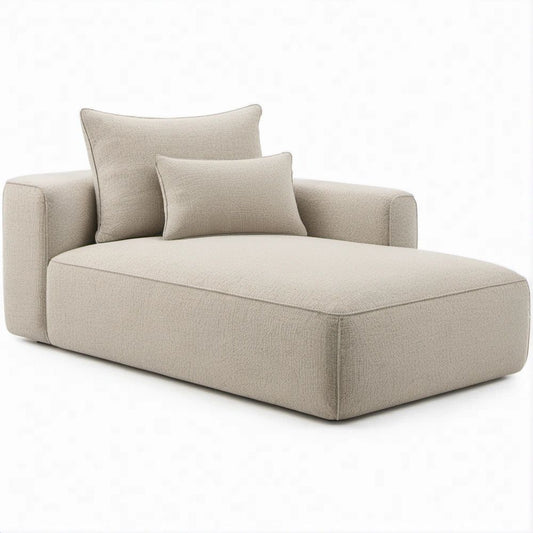 Chaise Longue Retangular Bege em Poliéster Bouclé 140 x 90 x 75 cm com 2 Almofadas